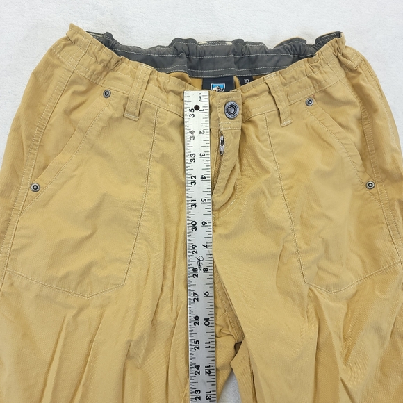 KUHL Pants Womens 10 Crop Mustard Mid Rise Embroidered Flowers Hiking Outdoor - Picture 5 of 9